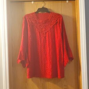 2X Garnet Red Scoop Neck Bell Sleeve Blouse